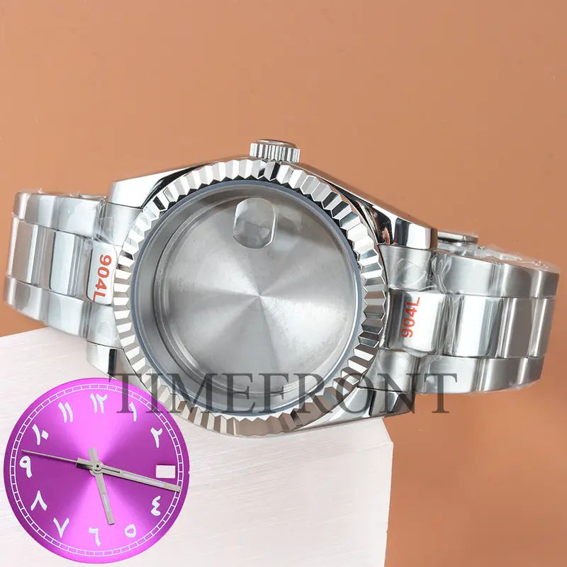 Silver/Black 36mm 39mm nh35 Watch Case with pink Sunburst Dial and Hands For Datejust NH35 NH36 Movement Waterproof Oyster Strap - Image 16