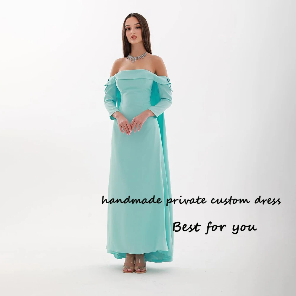 

Mint Green Mermaid Evening Dresses Off Shoulder 3/4 Sleeve Prom Party Dress Floor Length Arabic Dubai Formal Evening Gowns