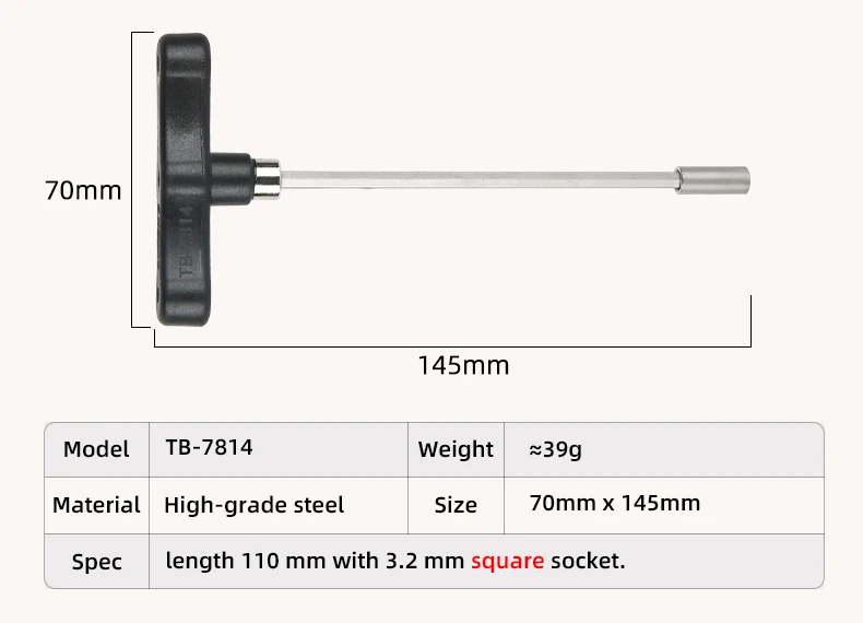Description Picture 6 of itemSuper B T-handle Bicycle Internal Nipple Wrench 3.2/4.8/5.5/6.0/8.0mm Spoke Wrench Hex Sockets Bike Rim Repair Wrench Tools