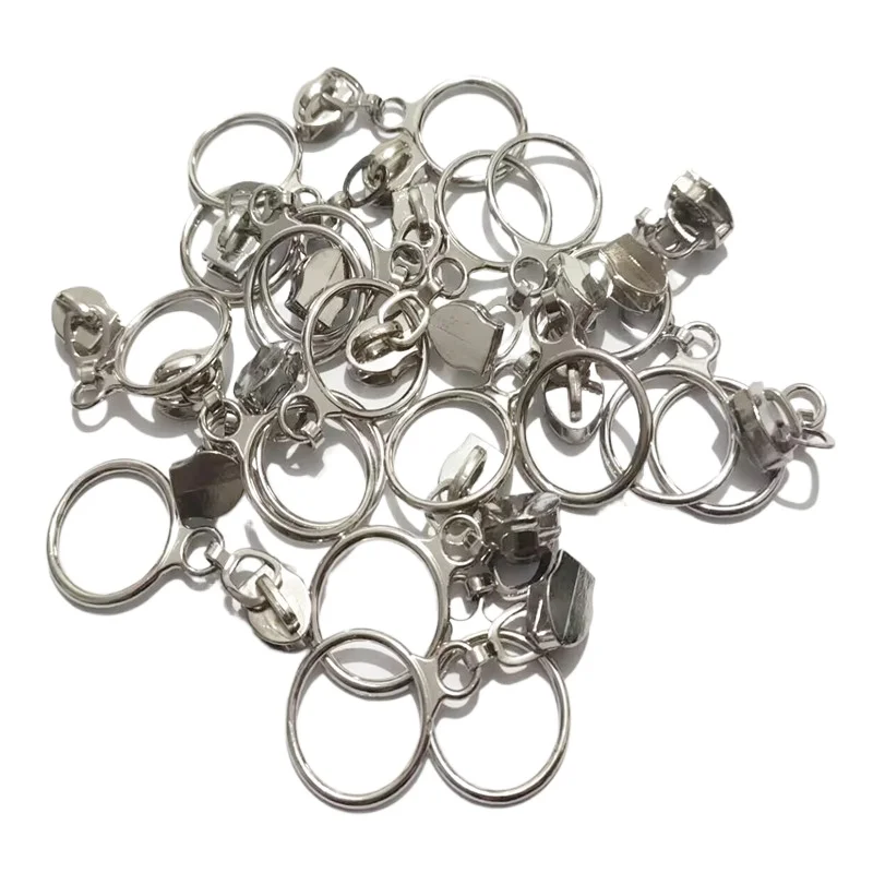 Golden Silver Colored 20pcs 5# Nylon Circle Zipper Puller Clothing Accessories Zinc Alloy luggage And Home Textile Puller