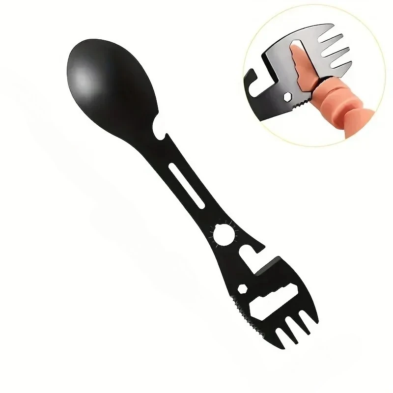 Multifunktionales Pfeifenmesser Outdoor Camping Survival Spork Küche Multifunktionsschlüssel Flaschenöffner Löffel.