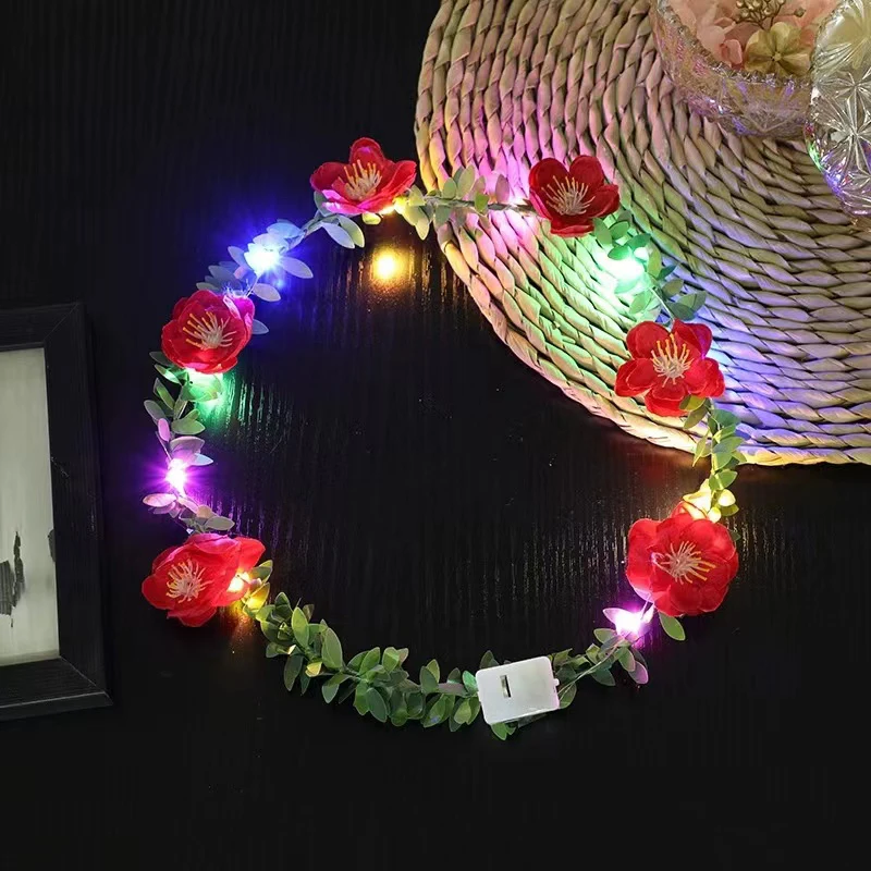Wedding Party Crown Flower Headband LED Light Wreath Garland Decoration Women Girl Birthday Favor Luminous Hair Garland Hairband