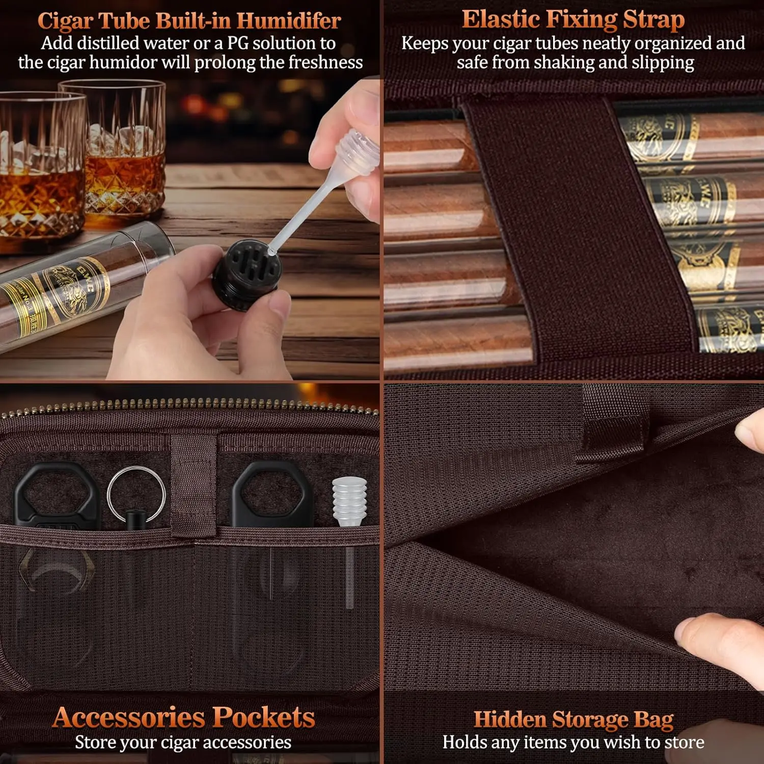 Luxury Leather Cigar Travel Case with Cutters and Puncher