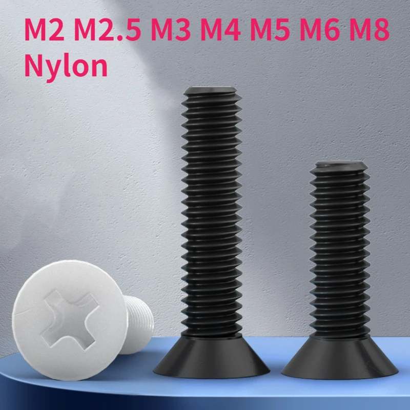 

M2 M2.5 M3 M4 M5 M6 M8 Black/ White Nylon Cross Countersunk Head Screws Plastic Phillips Flat Head Bolts