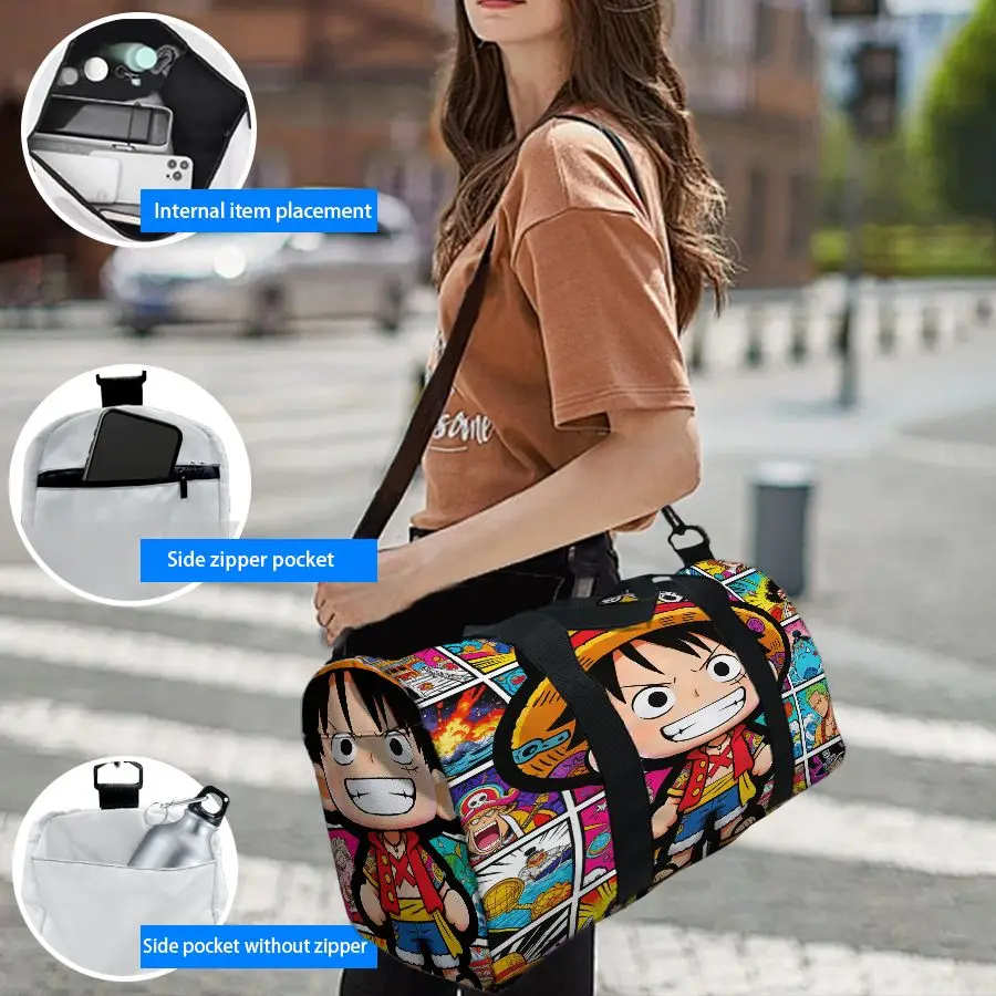 One Piece Luffy Anime Print Duffel Bag, Large Capacity Multi-pocket Travel Gym Bag, Overnight Weekender Bag