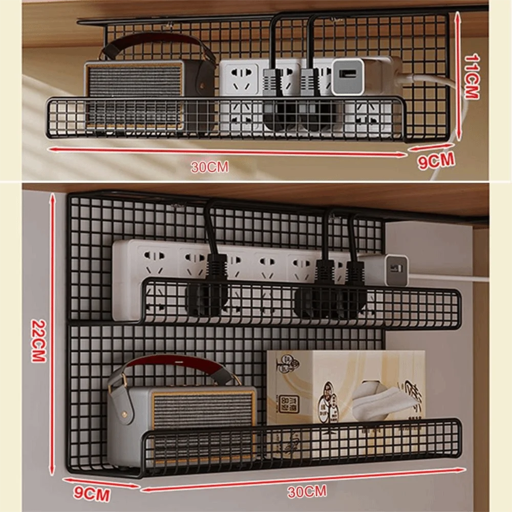 high quality under desk cable management tray with clamp metal wire socket storage no drill wiring storage rack office 6 High Quality Under-desk Cable Management Tray with Clamp Metal Wire Socket Storage No Drill Wiring Storage Rack Office 6
