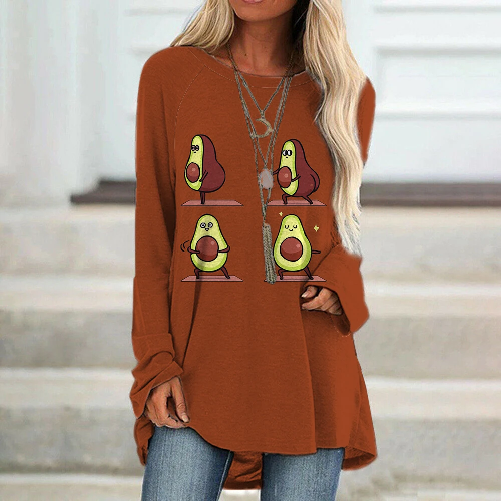 

2023y2k Women's T-shirt 3Davocado printing fruit painting Sweatshirt street dress daily loose long sleeve round neck casual tops