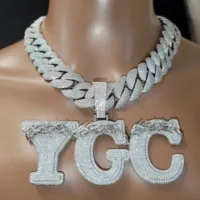 Custom Big Letter Pendant With 24MM Cuban Chain Personalized Thorns Spikes Font Jewelry Hip Hop Necklace Rap Rock Accessories