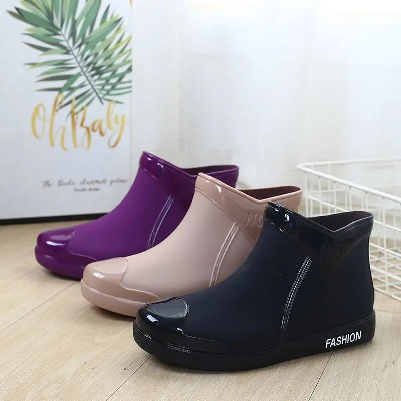 Feerldi brand ankle fur rubber boots women's purple short rainshoes non-slip wateproof winter rain boots
