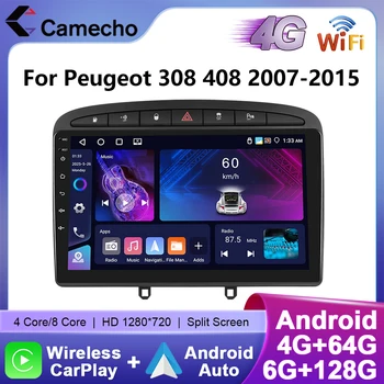 Camecho 6 + 128G inalámbrico CarPlay Android Auto Radio de coche para Peugeot 308 408 2007 2008-2015 GPS estéreo 4G WIFI reproductor Multimedia 1