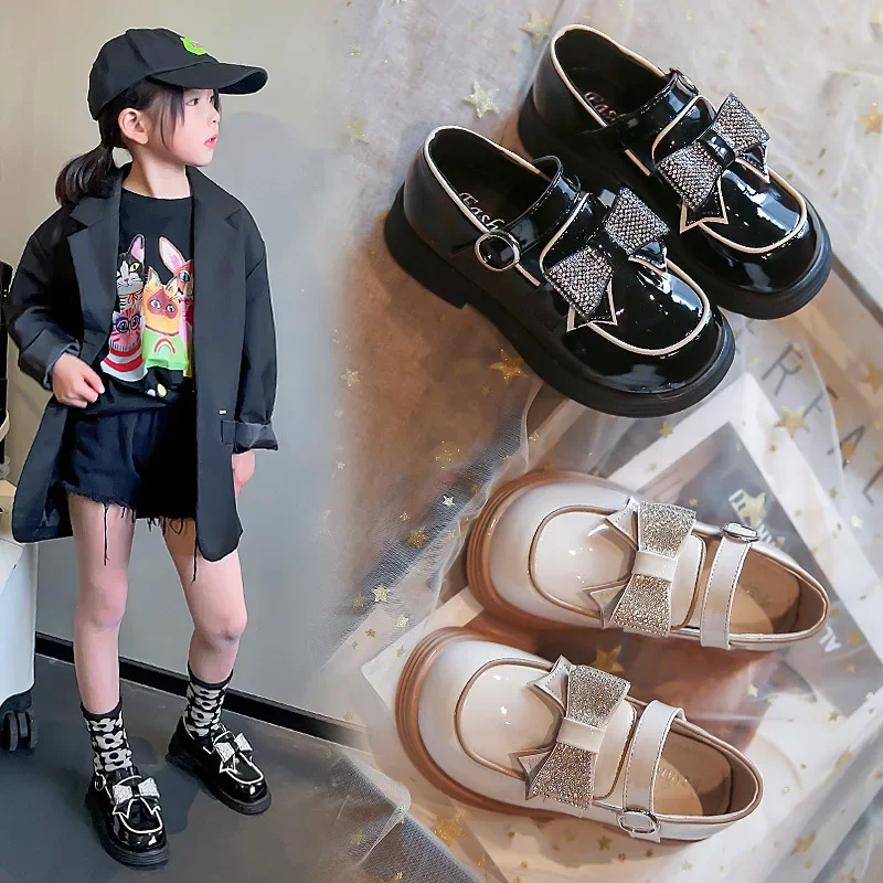 Leather Shoes Girls Shoes Girls Flats Kids Casual Shoes Children&lsquo;s Leather Shoes for Toddlers Girls Party Flats Kids Loafers Bowtie for Girls Lolita