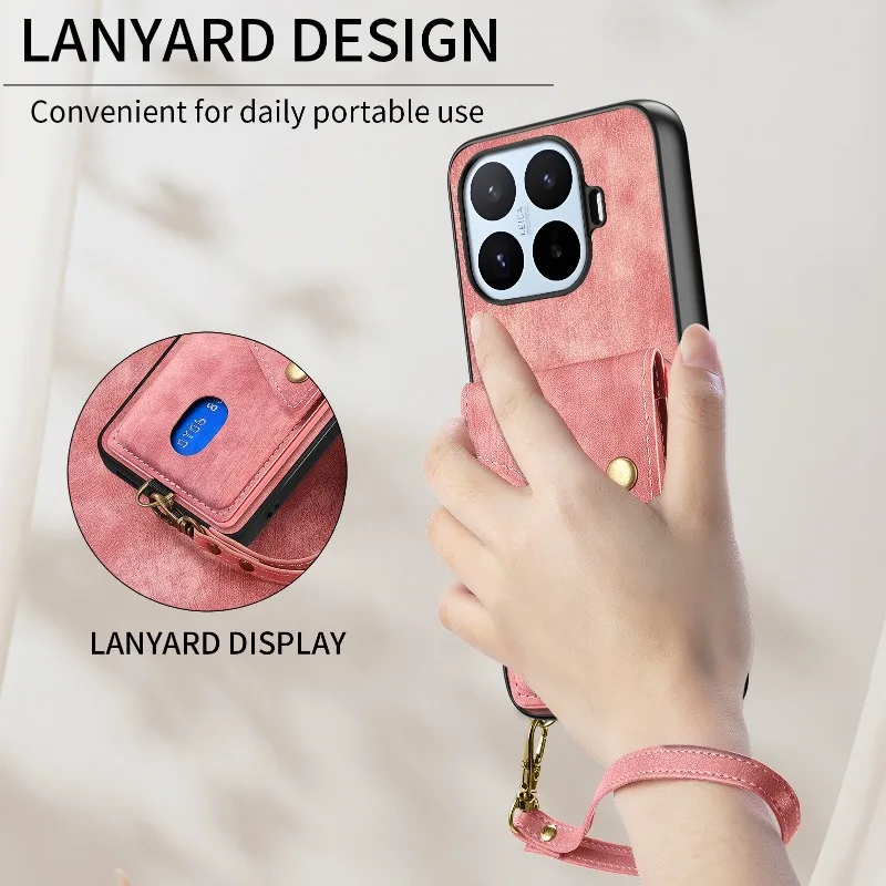 Luxury PU Leather Wallet Phone Case with Magnetic Closure and Card Holder - Shockproof Lanyard Design