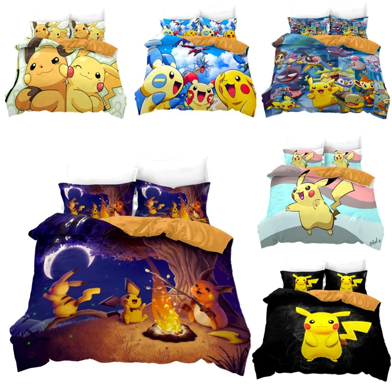 Pokemon Quilt Cover Pikachu Cartoon Printed Bedding 2/3pcs Set Duvet Cover Bed Spead Child Kid
