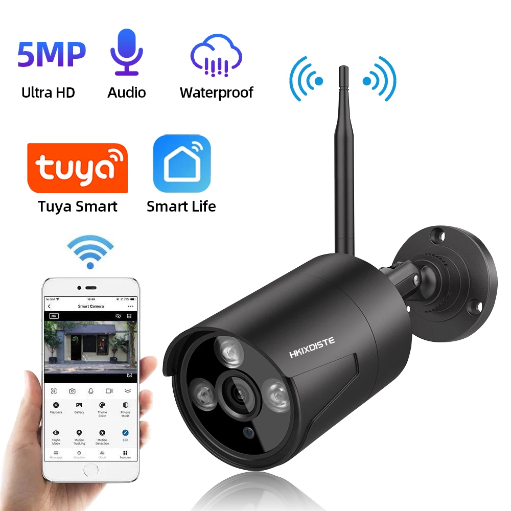 Wifi Tuya Smart Life 5mp Ip Camera Security Outdoor Bullet Wireless