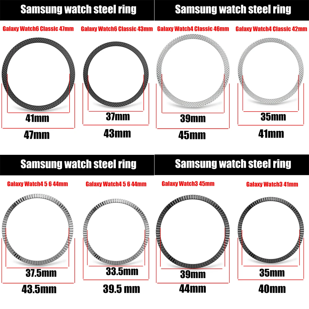 Lunette en métal pour Samsung Galaxy Watch 6, 5, 4, Classic, 43mm, 47mm, 42mm, 46mm, 40mm, 44mm, Anneau de couverture, Boîtier adhésif pare-chocs, Watch3, 41mm, 45mm