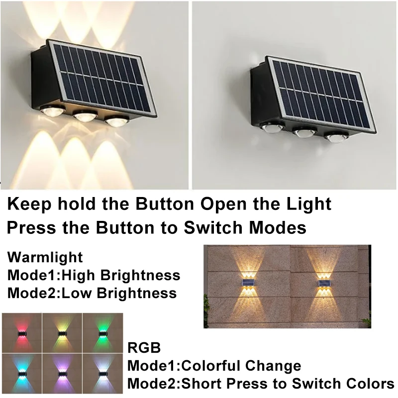 Solar wall light 4/6/8LED Solar Wall Spotlight Outdoor Upper And Lower Lighting Solar Powered Waterproof Streetlight for Balcony Courtyard Garden