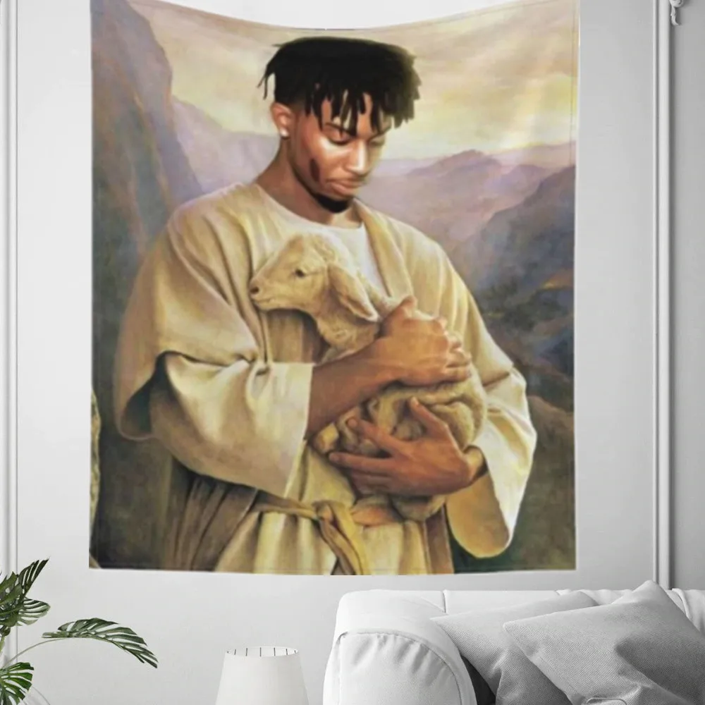 Tapestry Decorations Jesus Christian Playboi Carti Tapestry Wall Cloth Funny Meme Tapetries Bedroom Aesthetic Room Tapestrys Home Decorations
