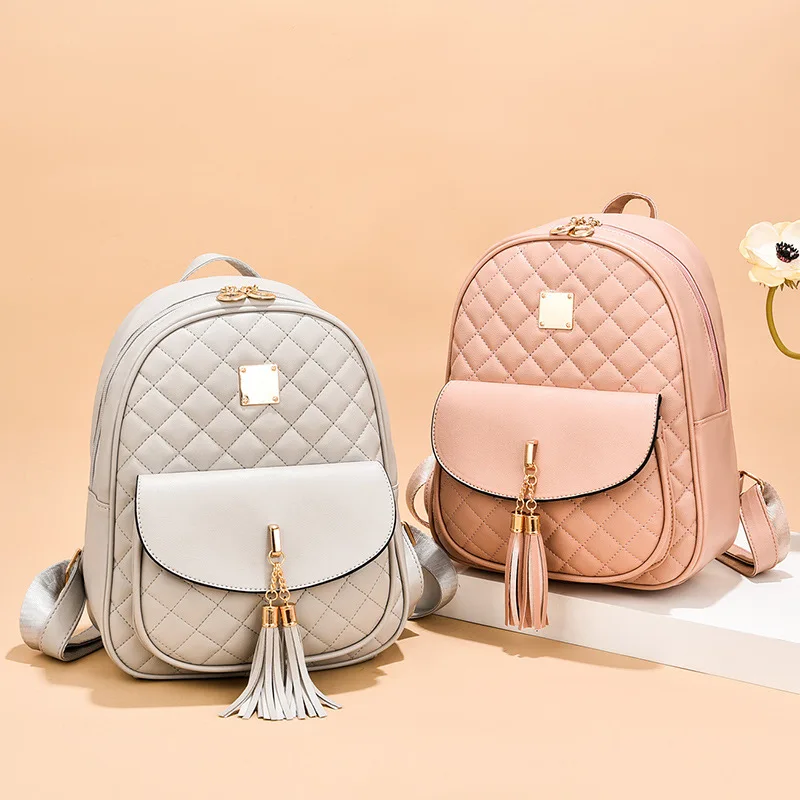 2022 new summer three-piece backpack women's Korean version Lingge tassel college style fashion backpack 2