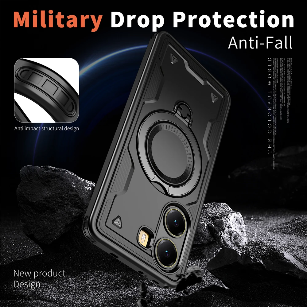 Shockproof Magnetic Bracket Phone Case with Armor Ring Holder and Stand - Military Grade Drop-Proof Protection