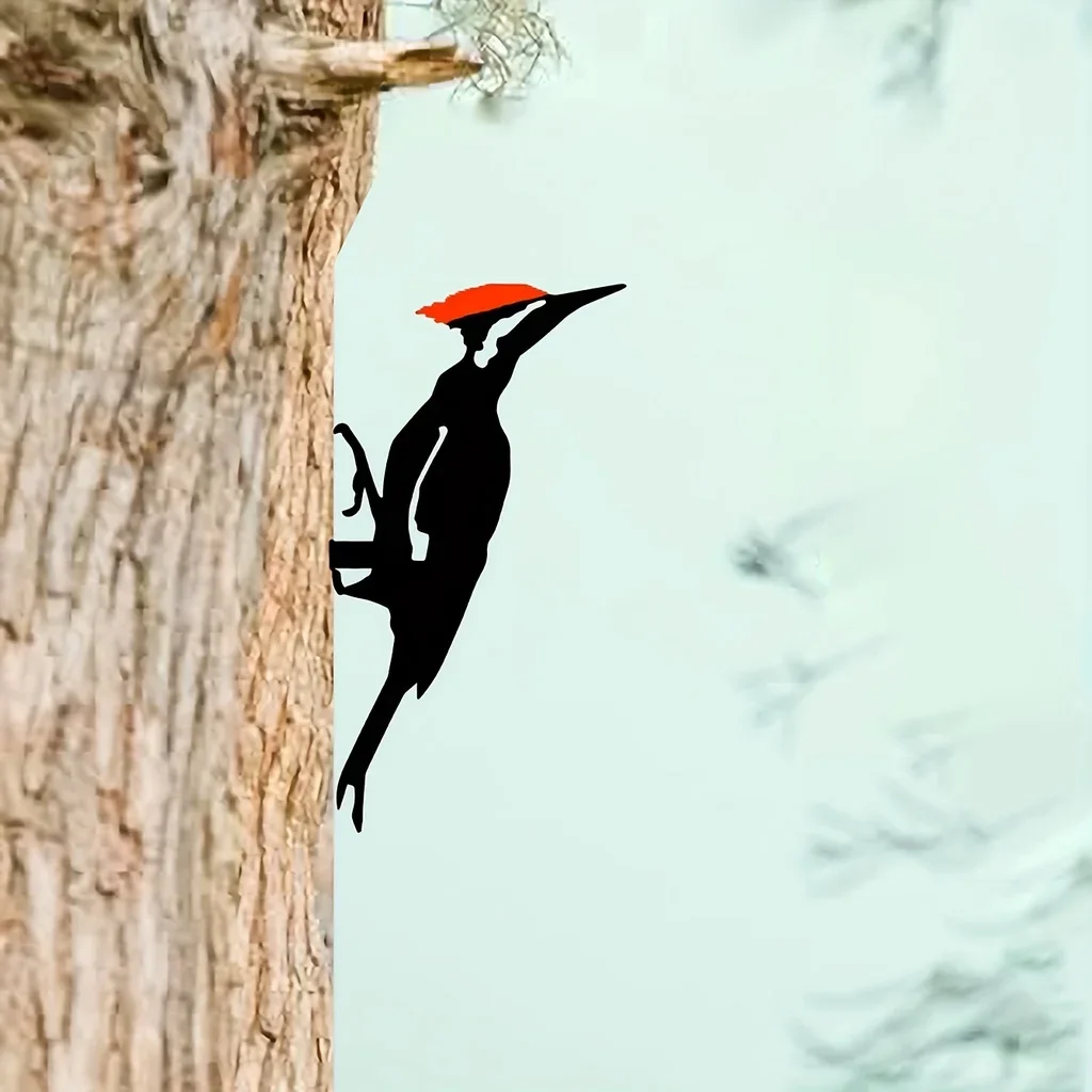 Metal Wall Art Home Woodpecker On Branch Steel Silhouette Garden Yard Patio Outdoor Statue Stake Decoration garden art decor animal sculpture decorations