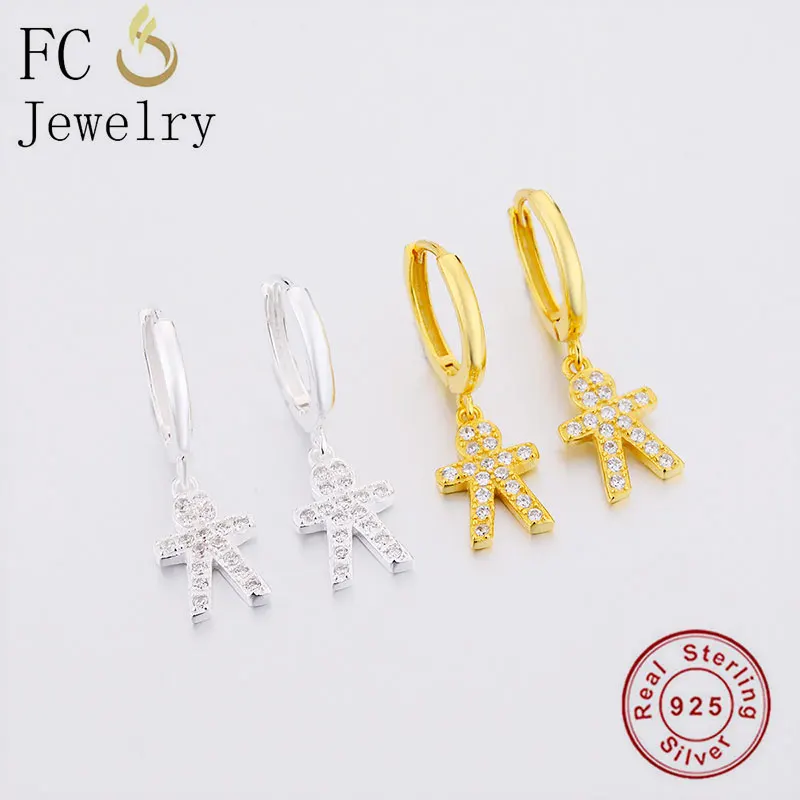 

FC Jewelry 925 Sterling Silver Gold Color Little Kid Boy Zircon Bead Pendant Zircon Piercing Plain Hoop Earring For Women 2020