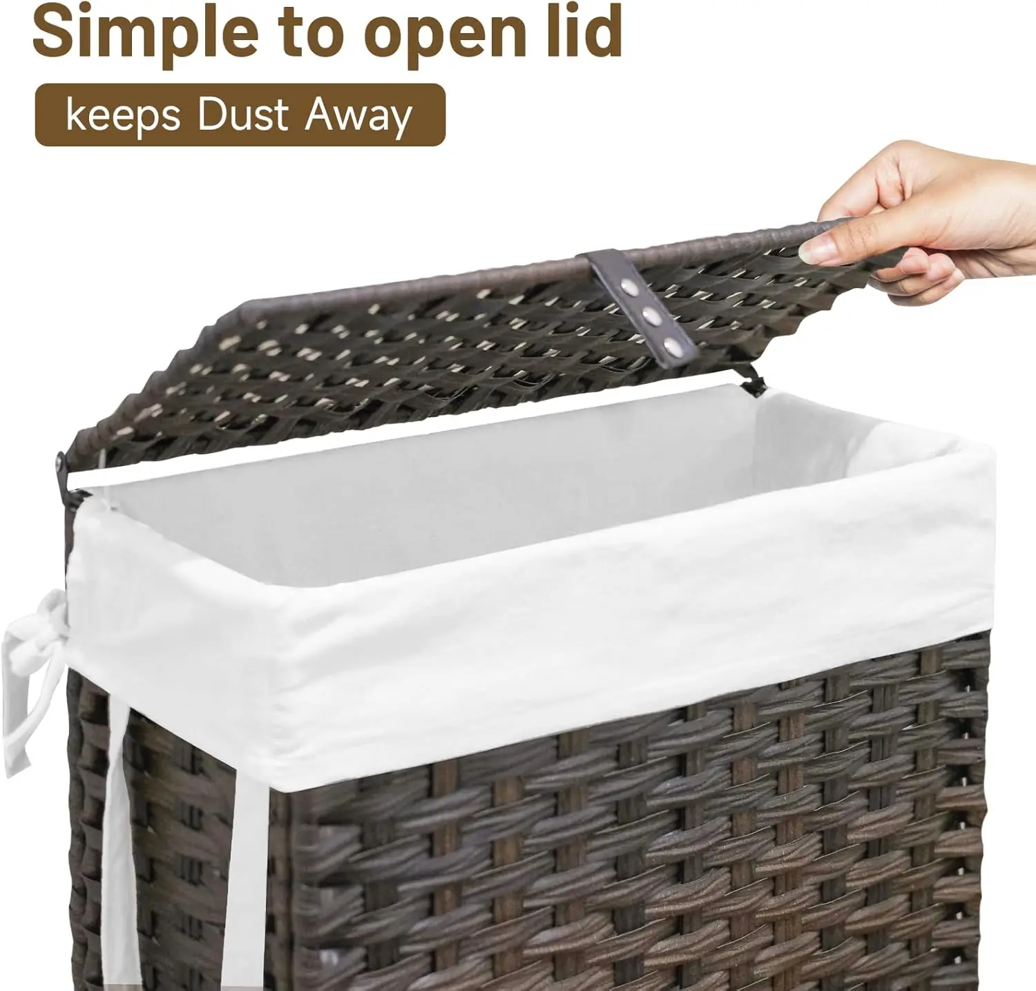 70L Slim Laundry Hamper with Lid & Wheels Rolling Laundry Basket with 2 Removable Liner Bags & 3 Mesh Bags Narrow Dirty Clothes