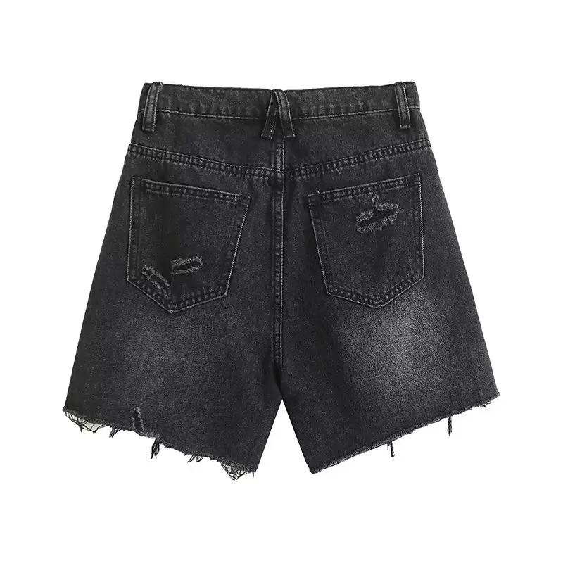 Maxdutti Ins Blogger Retro Shorts Women High Waist Ripped Denim Mom Fashion Summer Bermuda Ladies
