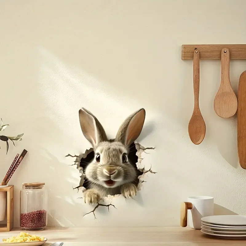 Cartoon 3D Three-Dimensional Cute Rabbit Wall Stickers PVC Self-adhesive Decal For School Classroom Bedroom Living Room