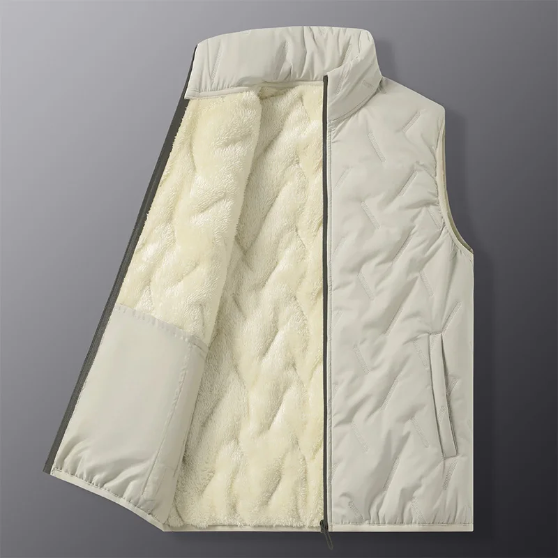 1pc Fashion Down Coats Polyester Sleeveless Vest Fleece Winter Windproof Solid Color Large Size