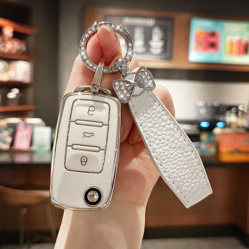 Volkswagen VW Golf Passat Polo Tiguan Beetle Caddy T5 Up Eos Skoda Octavia Seat Leon Altea Key case Key case cover Car key shell Flip key fob shell TPU Car Flip Key Case Cover Shell