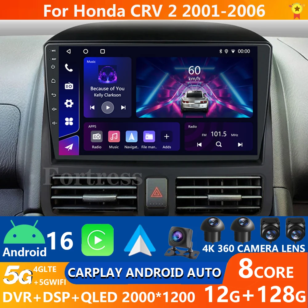 Hikity Android 15 Car Stereo For Honda CRV 1997-2001 - 9" Touchscreen With Wireless CarPlay & Android Auto