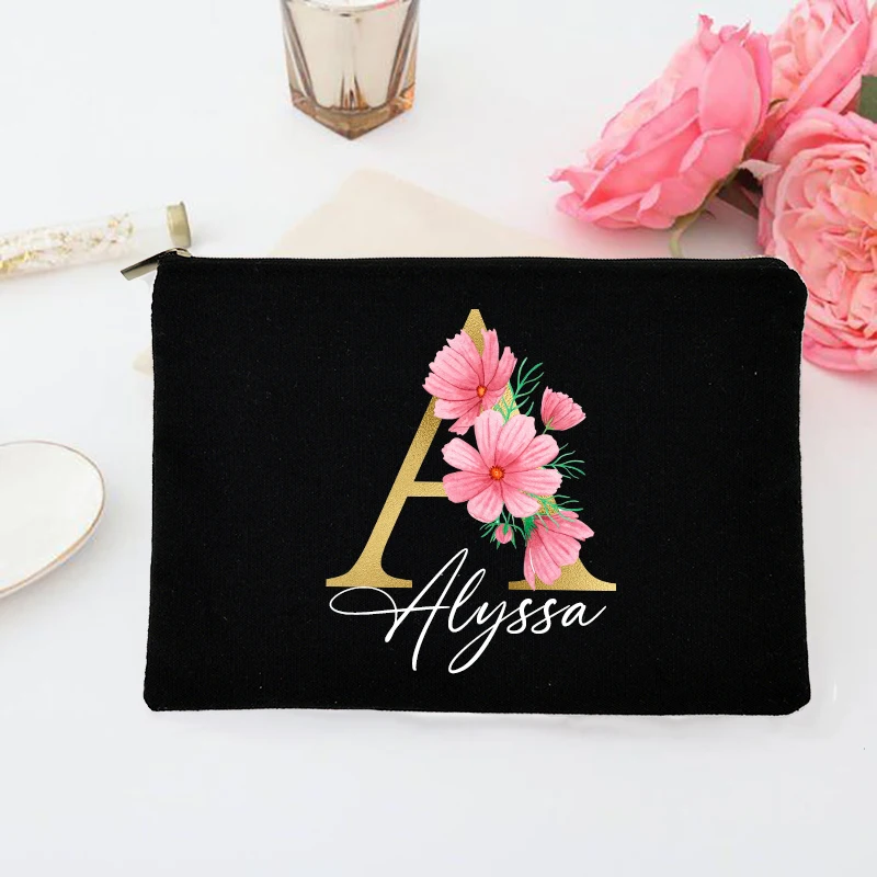 Personalized Makeup Bag Custom Initial with Name Bridal Cosmetic Case Monogram Toiletries Pouch Wendding Gifts for Bridesmaid 4
