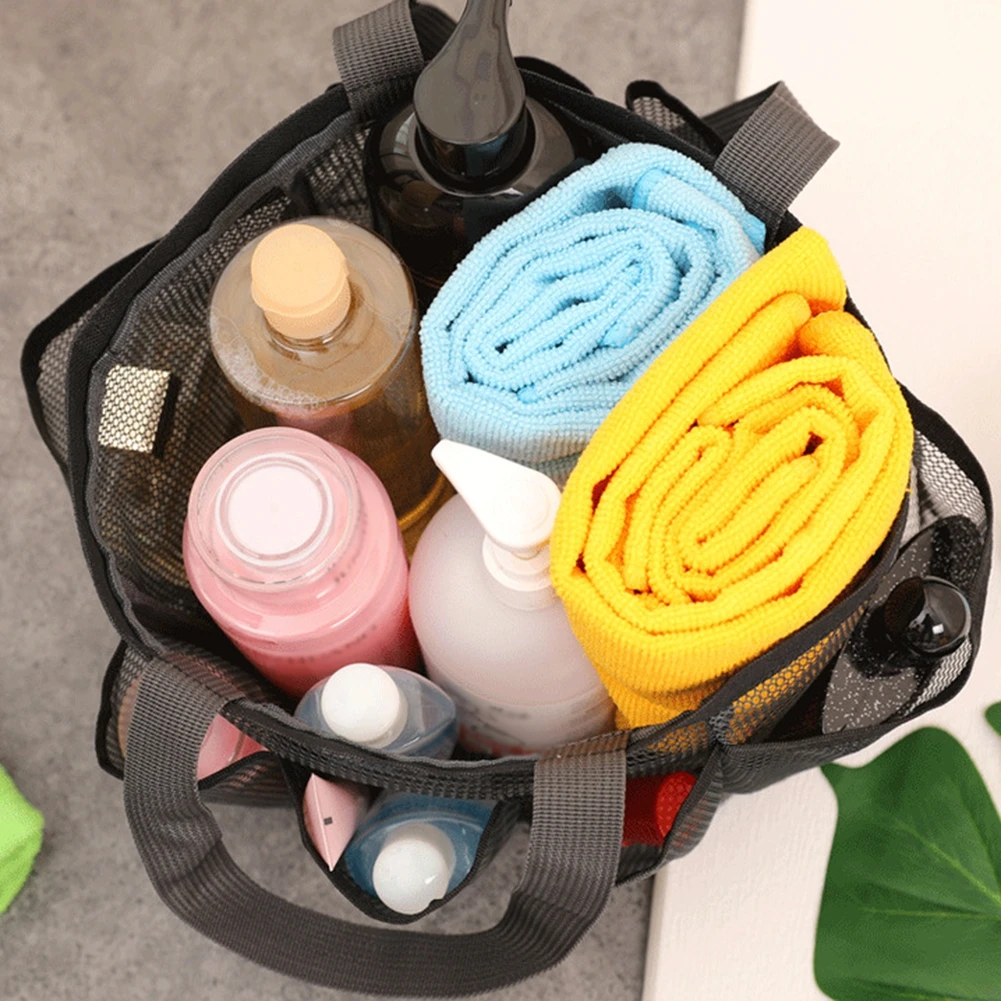 Portable Mesh Shower Caddy Quick Dry Shower Tote Hanging Bathroom Toiletry Organizer Bag Double Handles for Travel Gym Camping