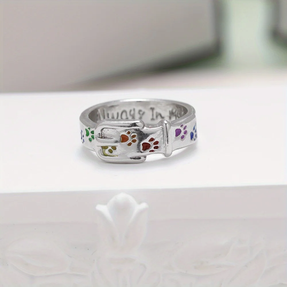 Trendy Colorful Paw Print Collar Shaped Ring Cool Party Jewelry Valentine's Day Gift for Women Mom Family Friends womens ring,finger rings,jewelry rings,ring jewelry