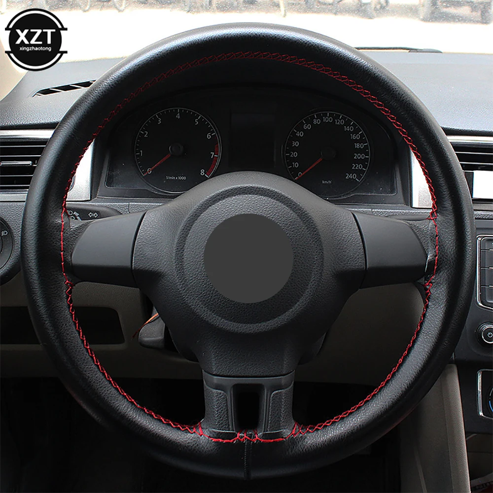 Genuine Leather 42/45/47/50CM Passenger Car Steering Wheel Cover Hand-stitched Car Handle Cover for Truck Passenger Car Van images - 6