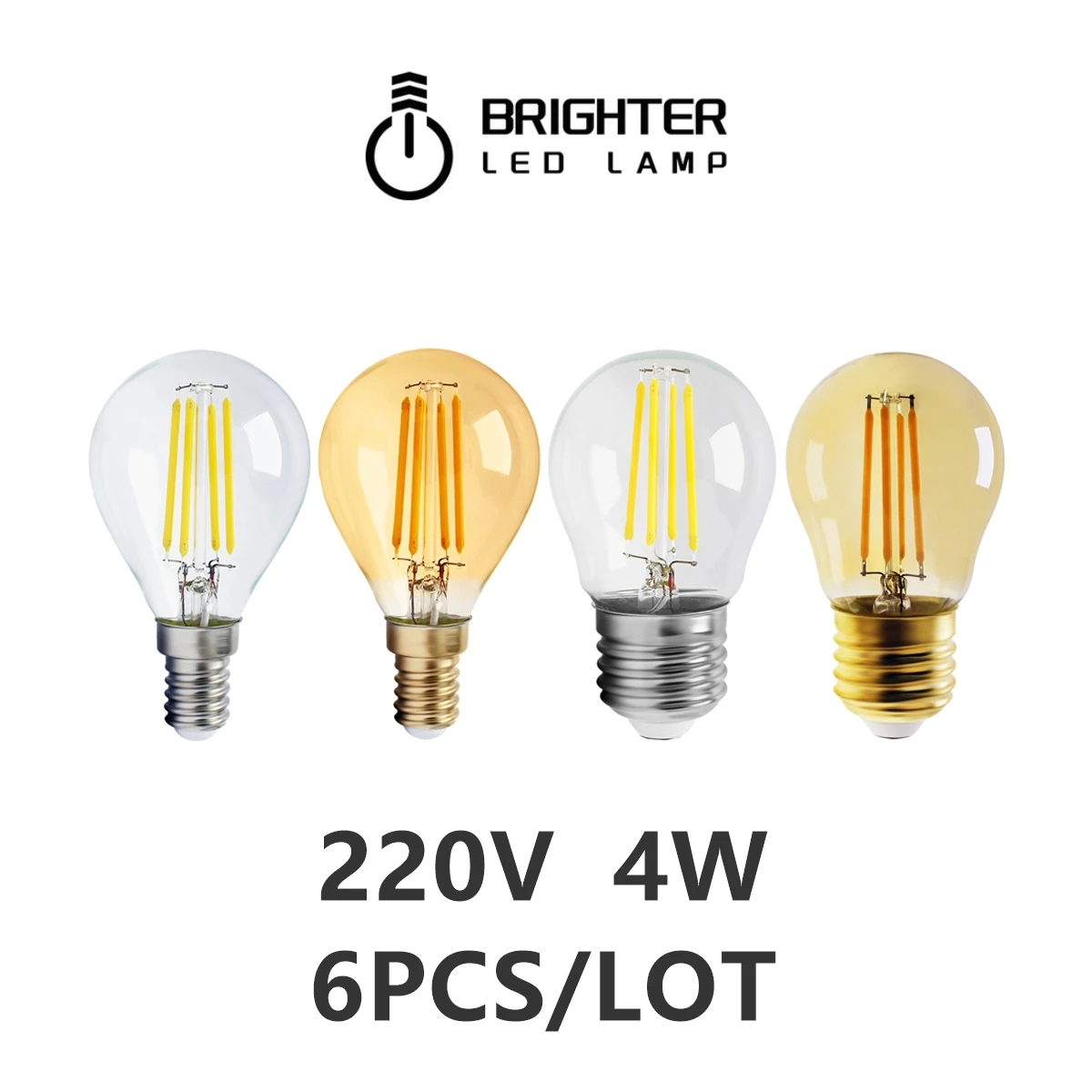 4W G45 Retro Edison Filament Bulb E14 E27 Bombillas 220V Vintage Lamp 6pcs/lot 2700K Gold 4000K Clear Glass Inner Decoration