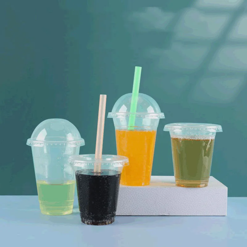 YEEHAW 100 Bicchieri Di Plastica Trasparente Con Coperchio Piatto - Ideali Per Feste, Caffè Freddo E Frullati - 3