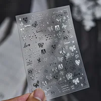 Autocollants 5D pour ongles, motif clé de sol argentée, note musicale, clavier de piano, casque, micro, archet, étoile, pour filles 4