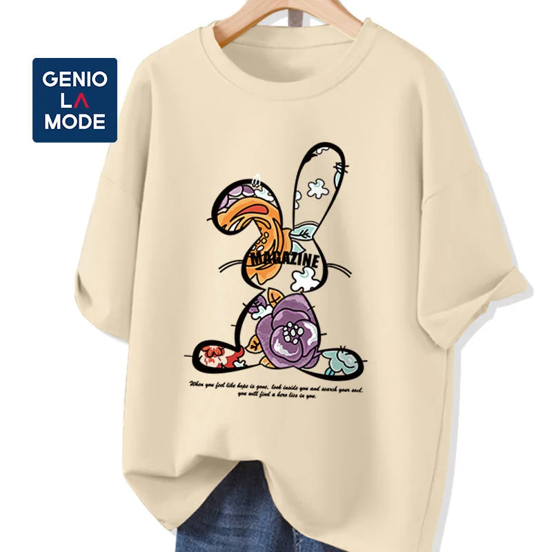 여성용 루즈한 순면 티셔츠, 고품질 프린트 반팔, 플러스 사이즈, 무료 배송, 여름 