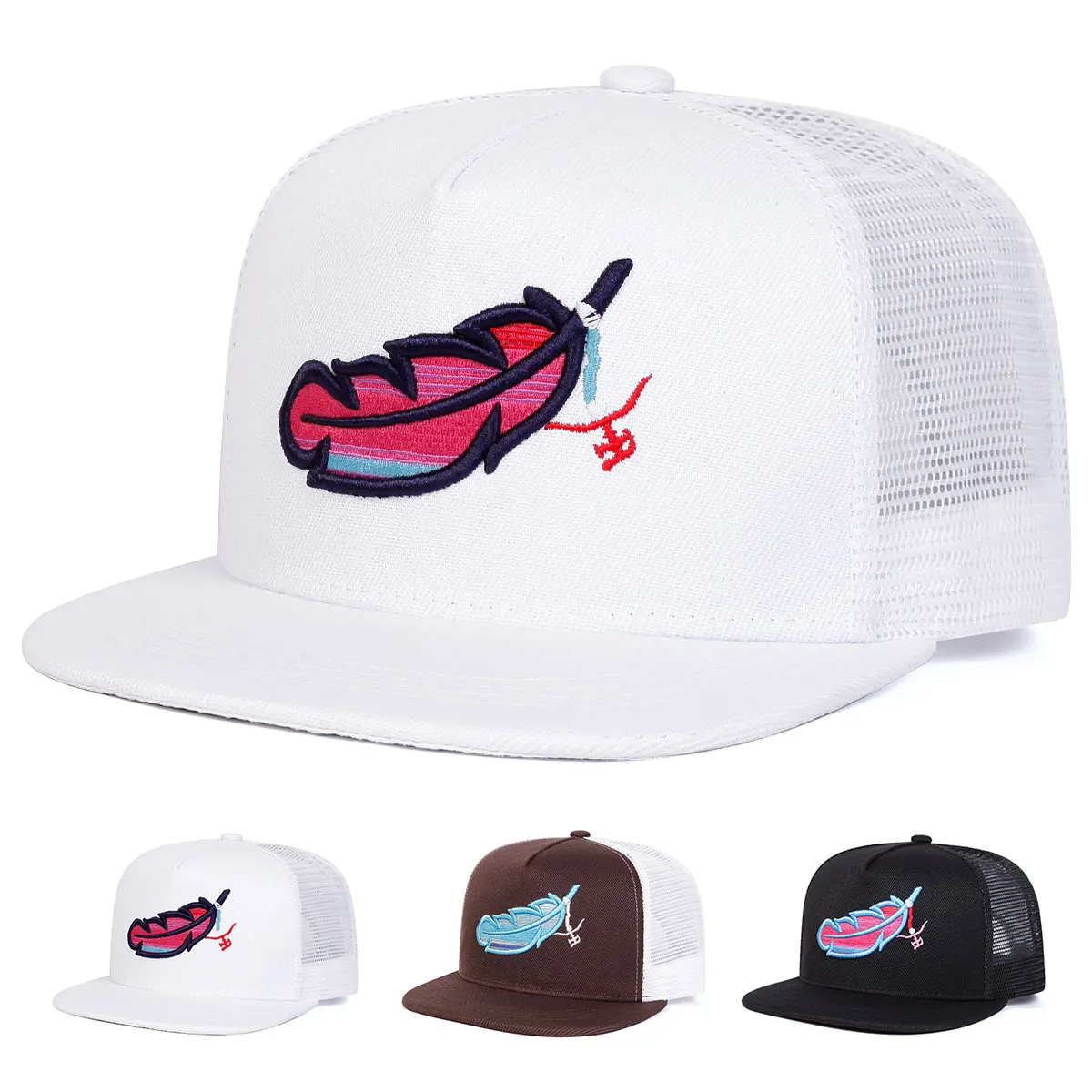 UnisexColorfulFeatherEmbroideryHip-hopNetHatsSpringSummerAdjustableCasualSnapbackBaseballCapsOutdoorSunscreenHat-AliExpress200000297