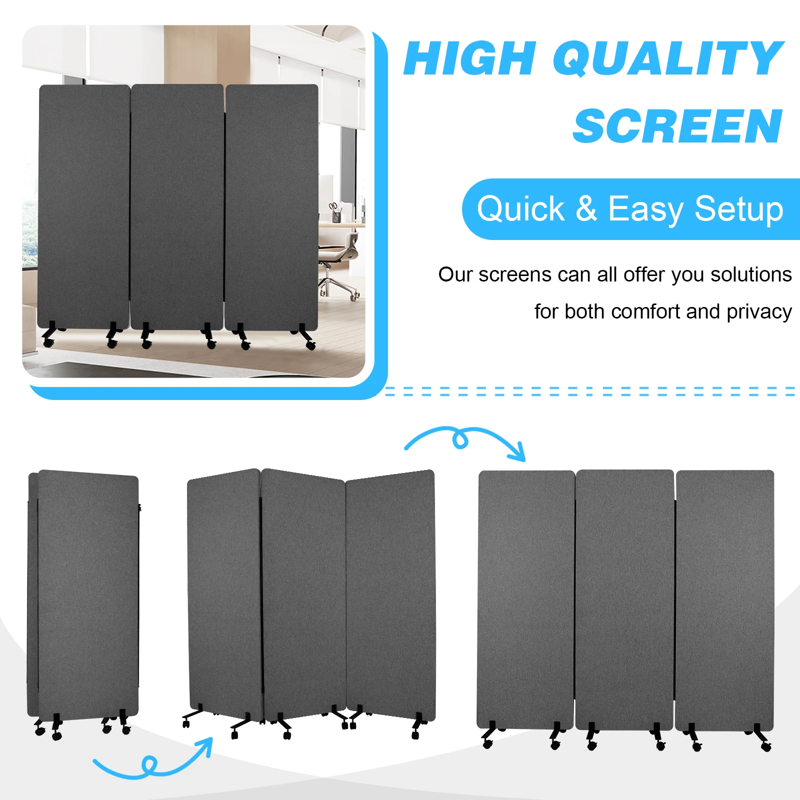 3 Panels Freestanding Partition Room Dividers Folding Room Divider Folding Privacy Screens for Office Room Restaurant Hospital