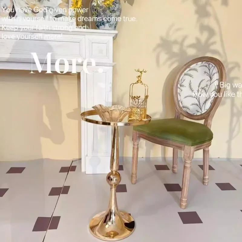 Metallic Sofa Side Table, Movable Glass Top Cabinet, Minimalist Italian Style Small Coffee Table, Gold Luxe Bedside Cabinet