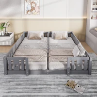 Lit de sol Montessori 90x200cm, lit pour 2 enfants avec protection anti-chute, bois massif, lit enfant Montessori, pour garçons et filles, blanc/gris, sans matelas 4