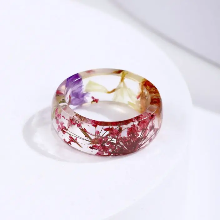 Lot De 5 Bagues En Résine Avec Fleurs Sèches - Taille Unique (diamètre Intérieur 1,7 Cm), Acrylique Transparent, Tendance Rétro