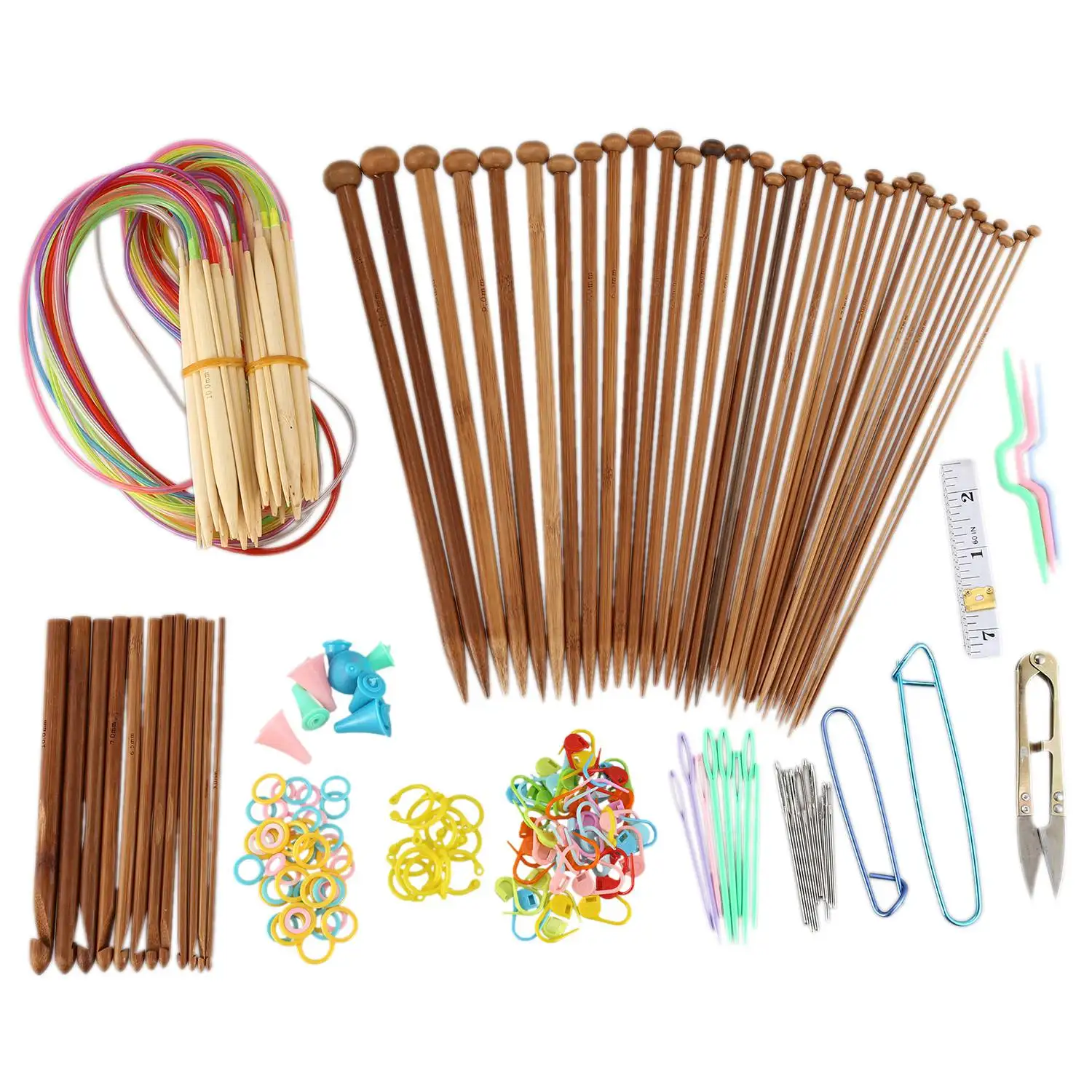 

Knitting Needles Set-18 Pairs 18 Sizes Bamboo Circular Knitting Needles + 36 Single Pointed Bamboo Knitting Needles + Weaving