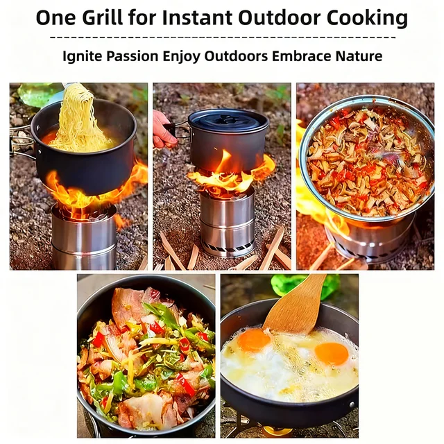 New Portable Outdoor Camping Stove Wood Burning Mini Lightweight Stainless Steel Foldable Stove Picnic BBQ Cooker Travel Tools 2