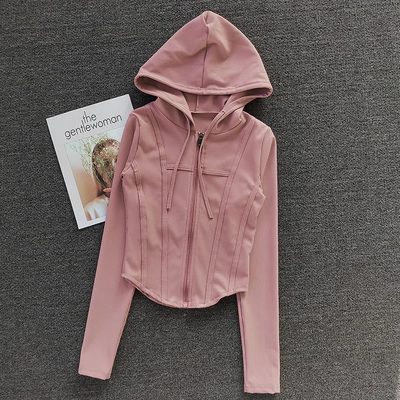 Women's Fitness Coat Hooded Cardigan Tight Quick-dry Sports Jacket Running Training Shirt Yoga Clothes Long Sleeve Sport Jacke 5