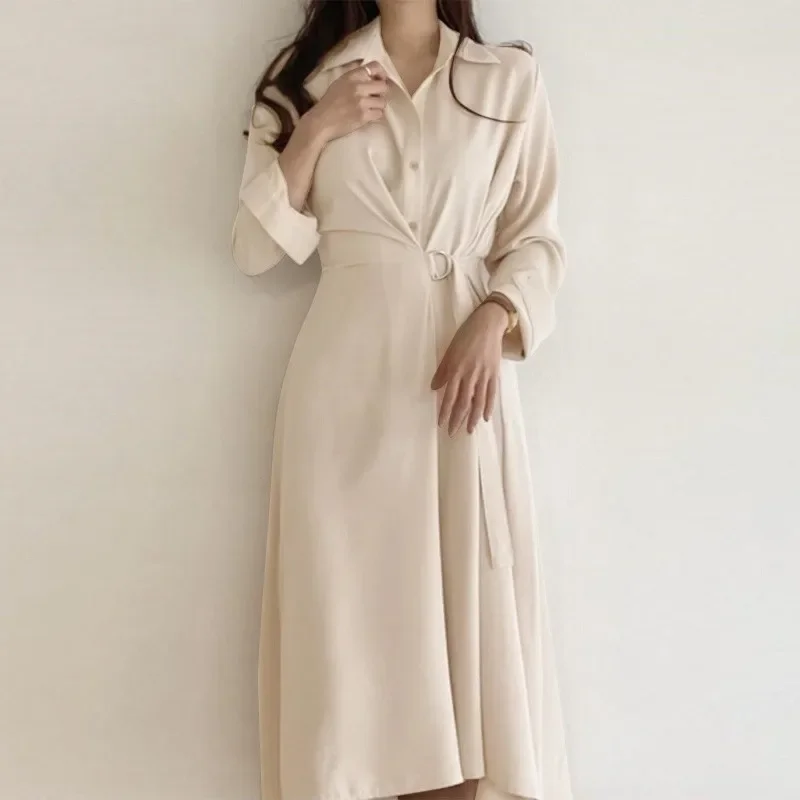 

Oversized Elegant Women Autumn Sundress ZANZEA Fashion Lapel Neck Long Sleeve Solid Long Shirt Dress OL Vestidos Robe Femme