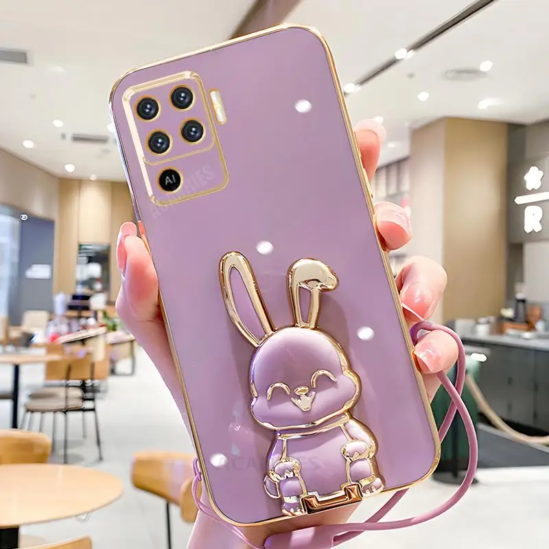 Plating Rabbit Holder Lanyard Silicone Stand Case