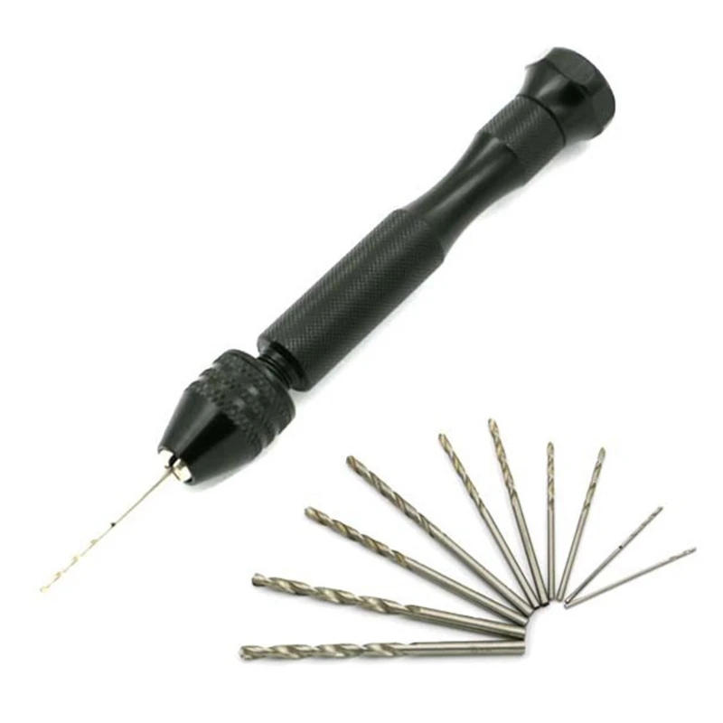 

YIYI 1 Set Manual Craft Mini Drill for Sharp HSS Micro Mini Twist Drill Bits Epoxy Steel Pin Vise Hand Drill with 10 Drill Bi